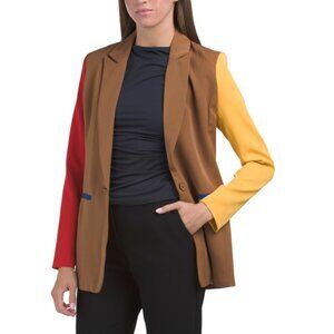 ENDLESS ROSE Brown Multi Color Block Blazer